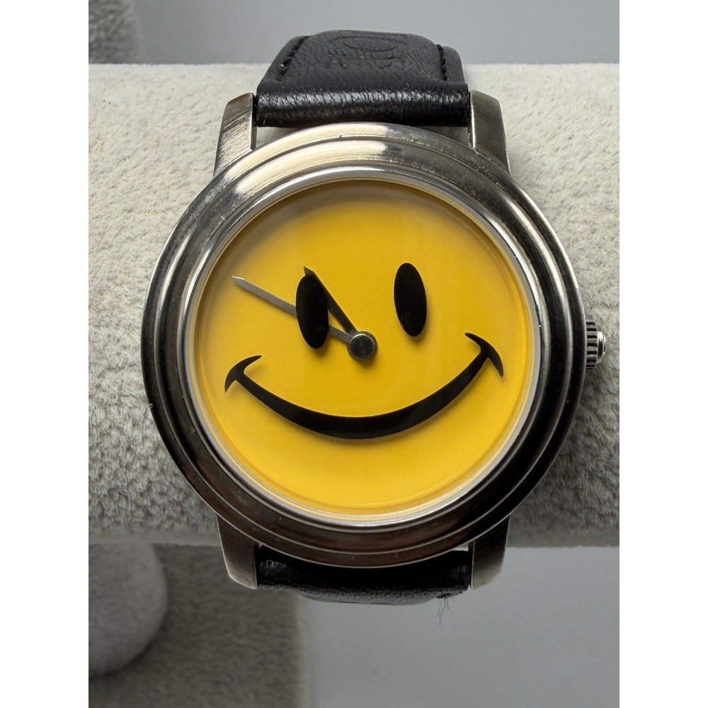 Joe Boxer 1995 Rotating Smiley Face Mens Watch 36mm 7.75" Timex New Battery